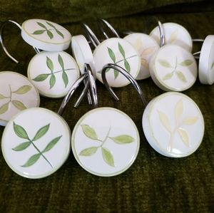 Ceramic Shower Curtain Pulls w/ Leaf Design